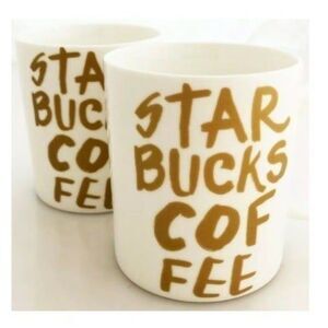 Starbucks 2015 Set of 2 Gold Graffiti mugs